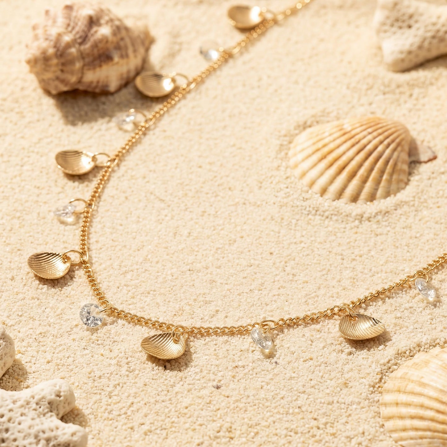 MYEARS Gold Shell Charm Choker Necklaces for Women 14K Gold Plated Dainty Cute Cubic Zirconia Choker Summer Ocean Beach Jewelry Trendy