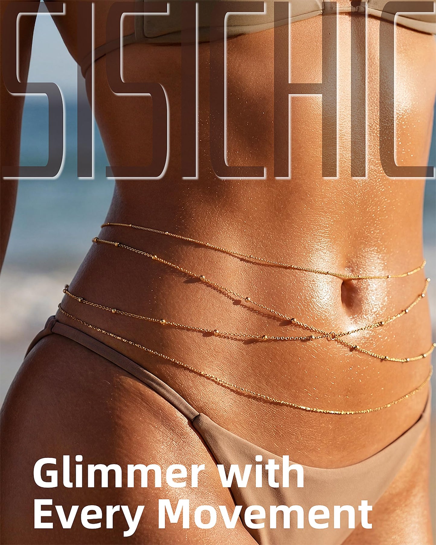 Gold Waist Chain for Women: Belly Beaded Body Chain Jewelry Waterproof for Stomach Belt Hip Fashion Beach Bikini Summer Jewelry Plus Size Hypoallergenic Surgical Stainless Steel 18K Gold
