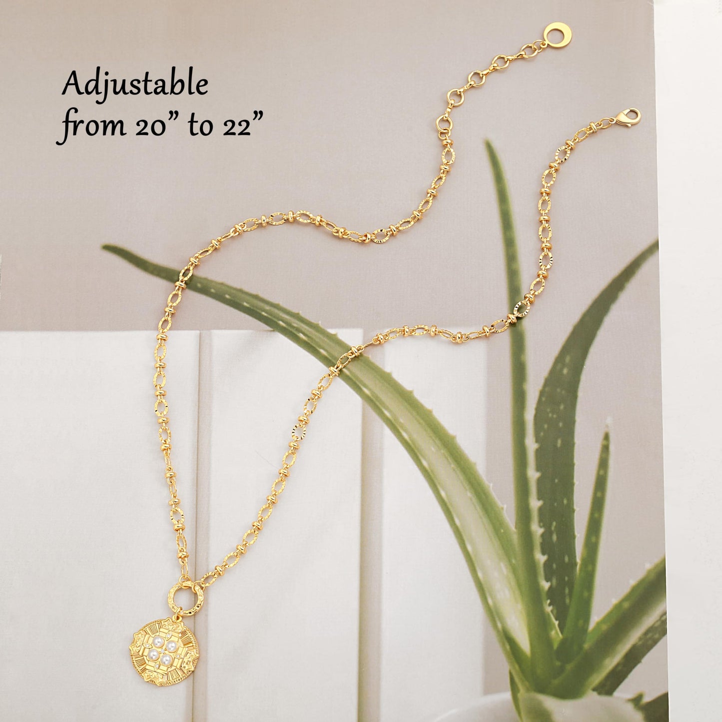 Statement Byzantine Cross Medallion Necklace, 18k Gold Plated Pearl Beaded Coin Necklace, Chunky Faceted Chain Necklace Adjustable