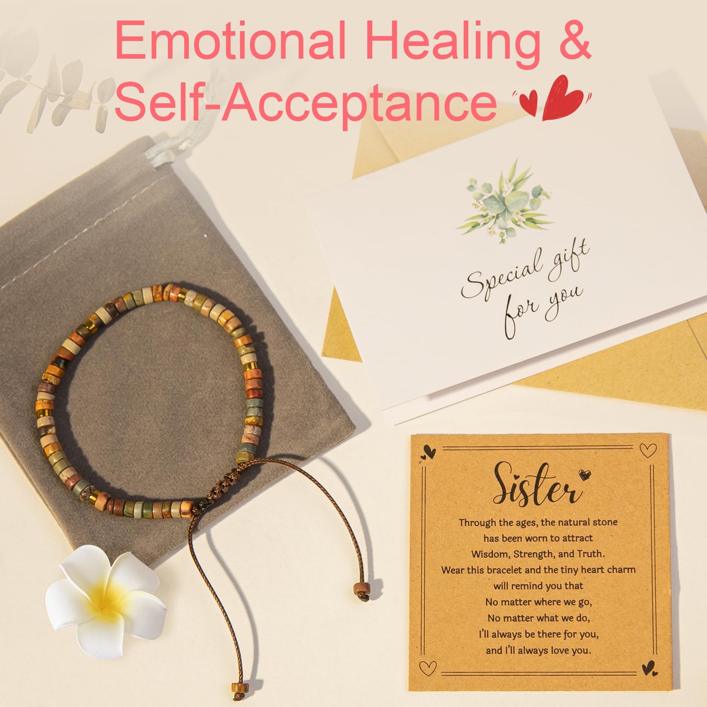 ZOKCC Inspirational Sister Gifts Bracelets for Women - Healing Natural Stone Bracelets for Women - Mohters Day Birthday Christmas Valentines Gifts for Sister Her Friends