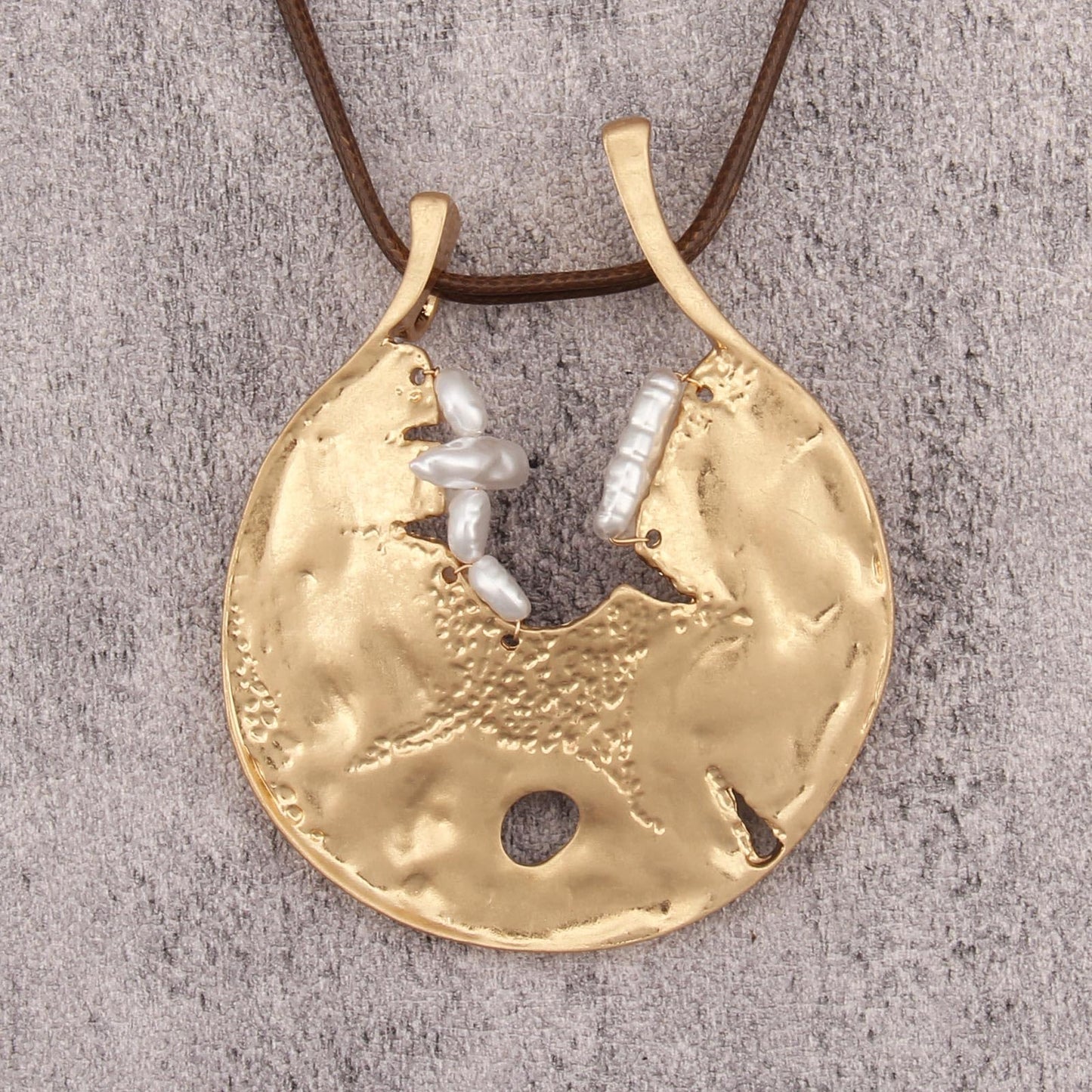 joymiao Boho Long Necklaces for Women Vintage Chunky Statement Necklace with Large Gold Circle Pendant and Pearl Long Boho Hippie Jewelry