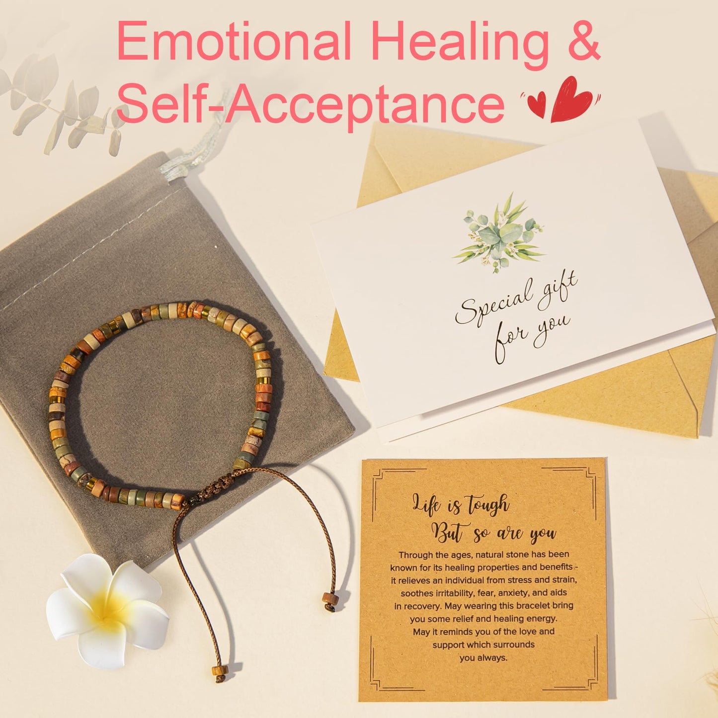 ZOKCC Inspirational Gifts Bracelets for Women - Healing Natural Stone Bracelets - Cheer Up Get Well Soon Gifts for Women Friends Sister Bestie