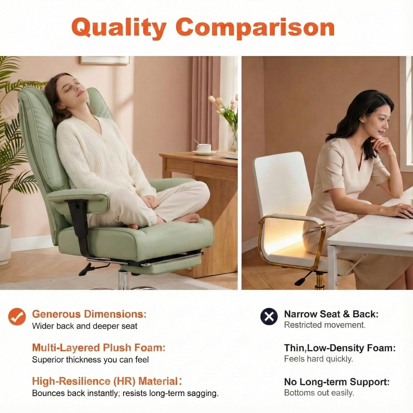EXCEBET Big and Tall Office Chair 400lbs Wide Seat, Leather High Back Executive Office Chair with Foot Rest, Ergonomic Chairs Lumbar Support for Lower Back Pain Relief (Light Green)