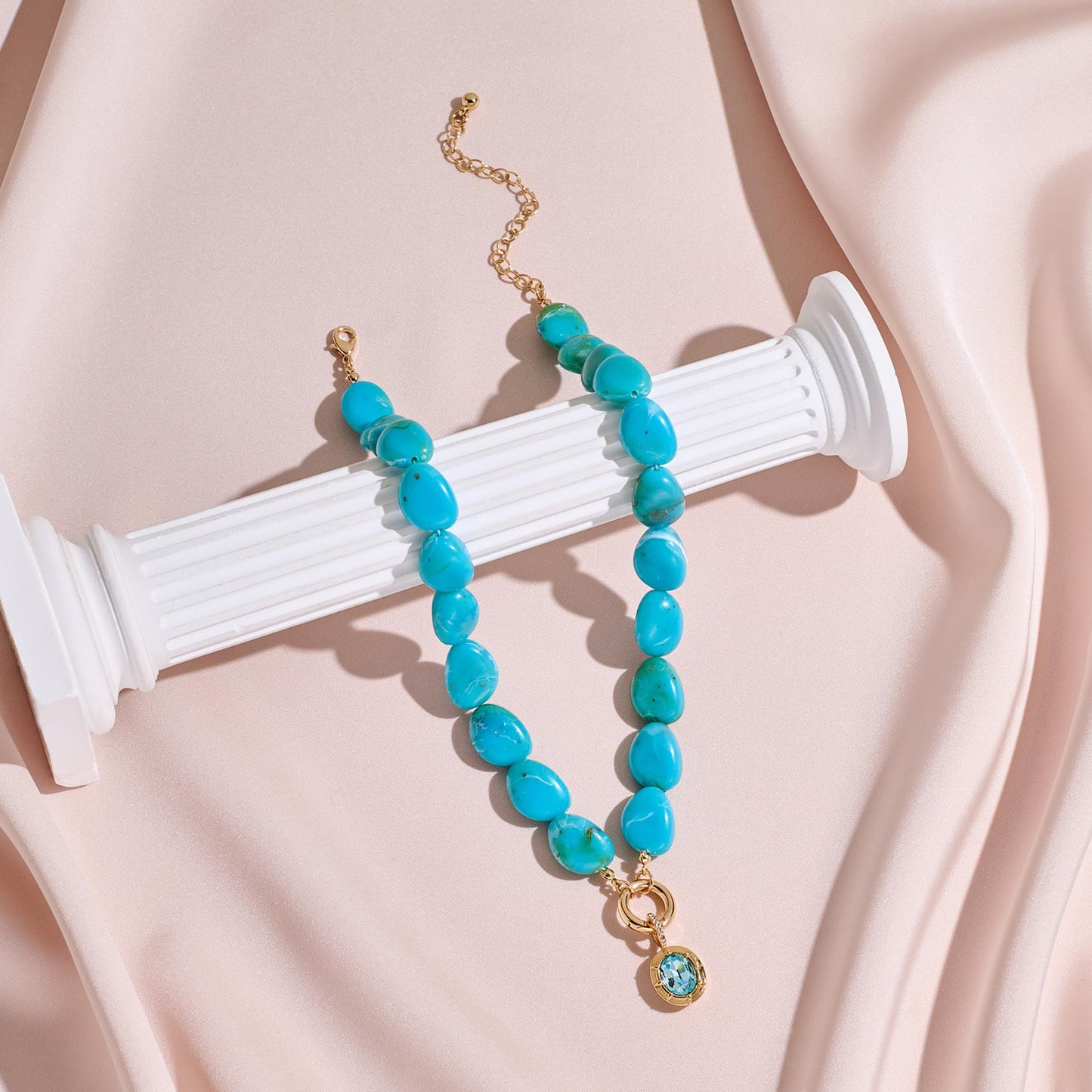 RepaTime Turquoise Beaded Necklace for Women, 14K Gold Plated Acrylic Resin Chunky Choker, Dainty Cubic Zirconia Pendant Necklace, Boho Jewelry for Wedding Party Birthday Gift