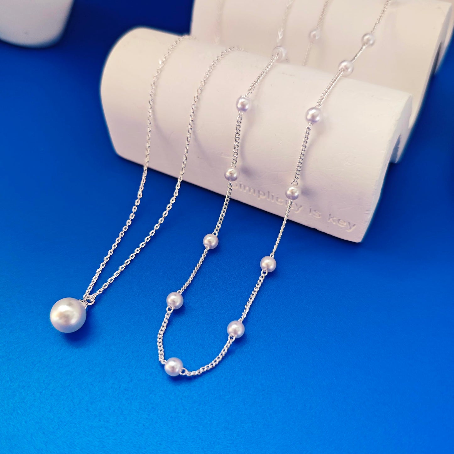 OGD Pearl Necklace for Women Trendy Layered 925 Silver Plated Dainty Pearl Pendant Choker Set Handmade Pearls Silver Necklace Stack Simple Cute Jewelry Gifts for Women