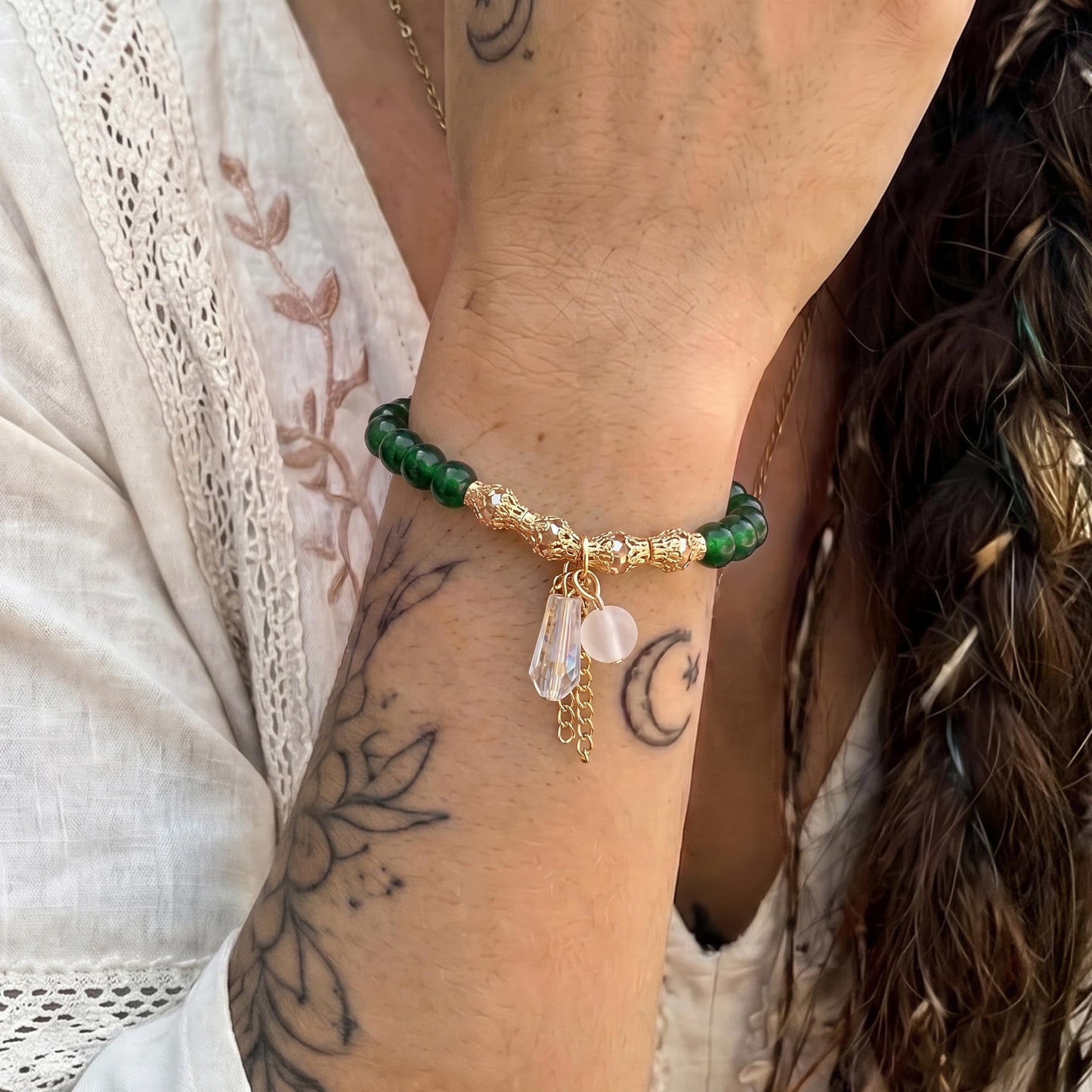 Tungary 4Pcs Beaded Bracelets for Women Bohemian Bracelet Stacks Handmade Natural Stone Stretch Bracelets Multi-Color Daily Wear Accessories Summer Beach Boho Jewelry Gift Green Bracelet Set