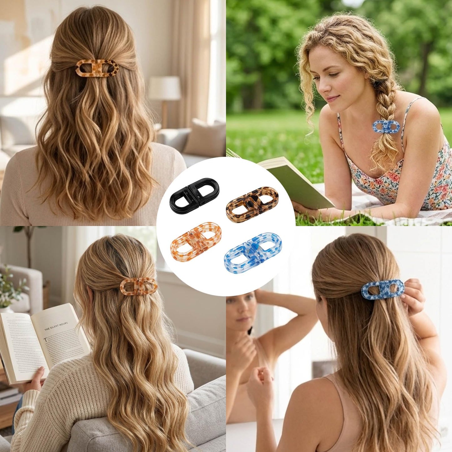 Set of Four ABS Hair Clips,Magnetic Hair Clips, Magnetic Bow Clip Accessories for Women, Create Half-Up Hairstyles During Daily Commute and Exercise