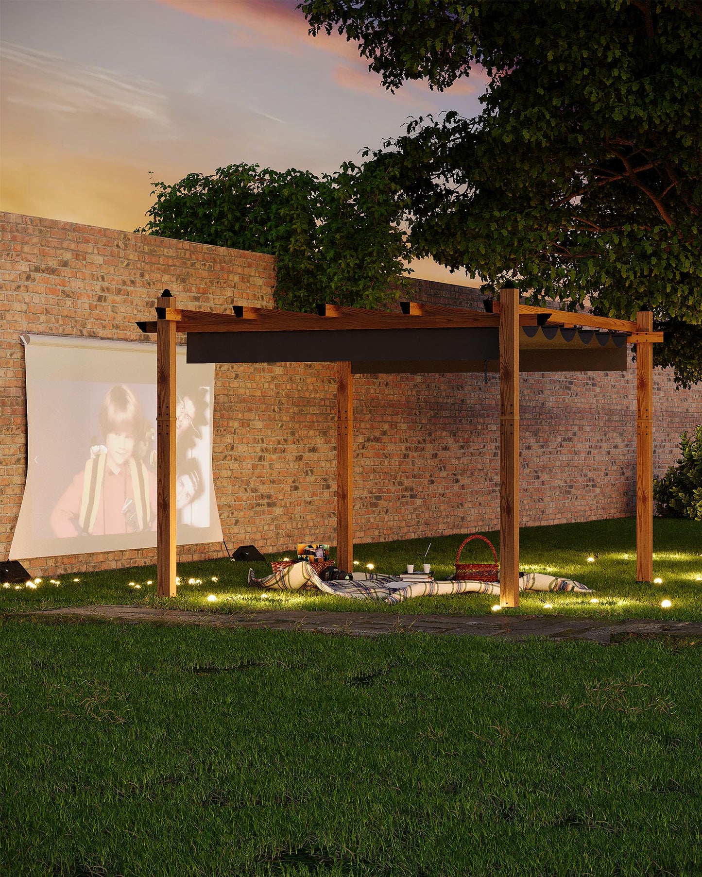 KYBOLT 10x13 Ft Outdoor Pergola with Retractable Canopy Upgraded Wood Grain Patio Pergola for Modern Backyard Deck Porch Grape Trellis - Gray