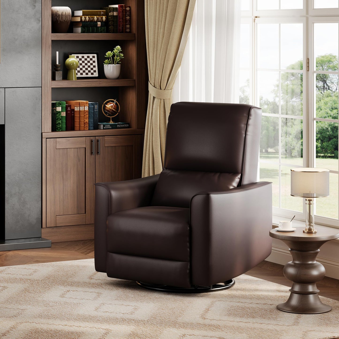 IDEALHOUSE Swivel Rocking Nursery Recliner Chair Rocker Recliner Glider Deep Seat PU Leather Sofa Chair with high Backrest for Nursery, Living Room, Bedroom & Home Movie Theater (Dark Brown)