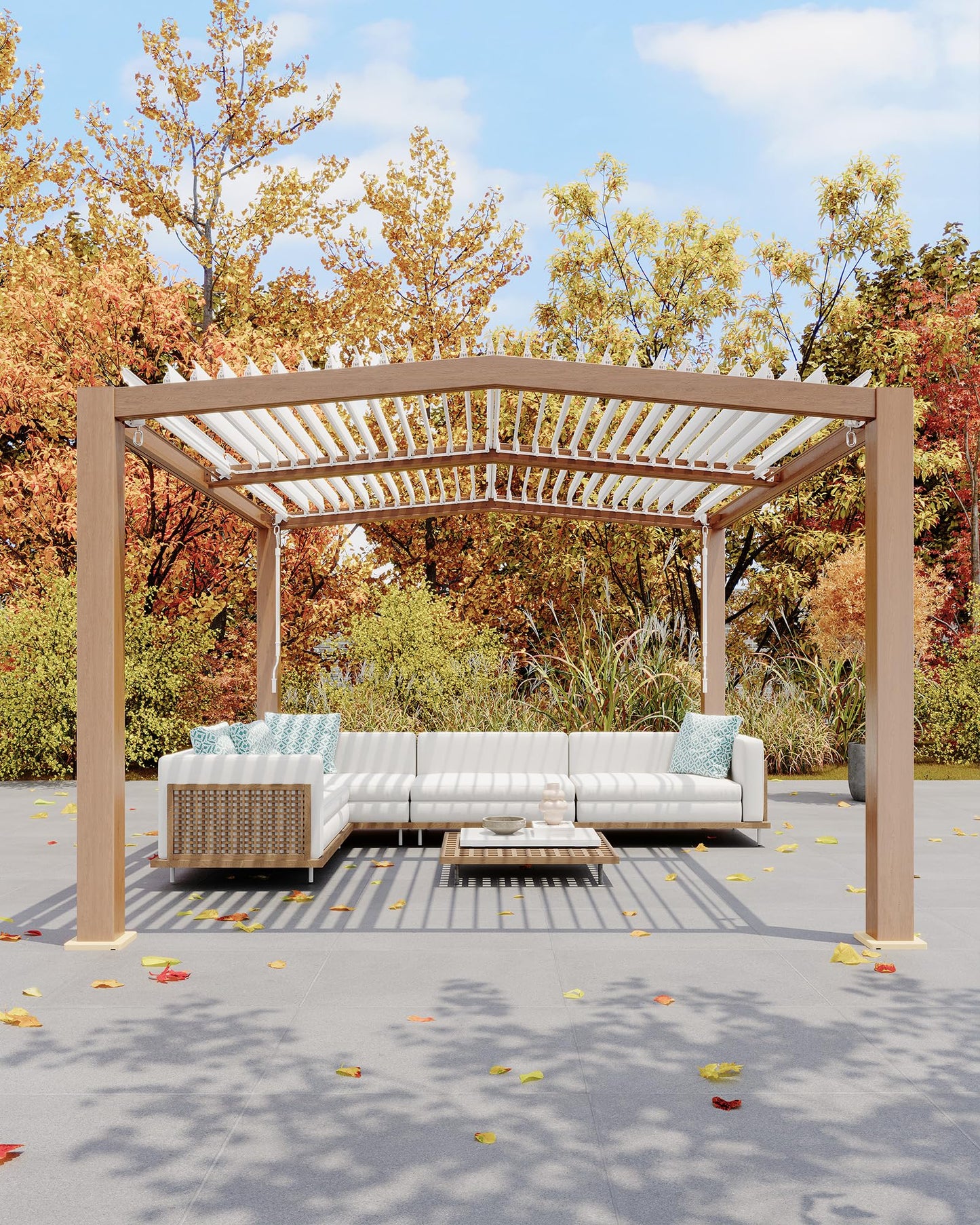 GarveeLife Louvered Pergola 11 ft x 13 ft, Outdoor Pergola with Adjustable Louvered Roof, Reinforced Aluminum Frame, Integrated Drainage System, Hardtop Gazebo for Patio, Deck, Wood Grain