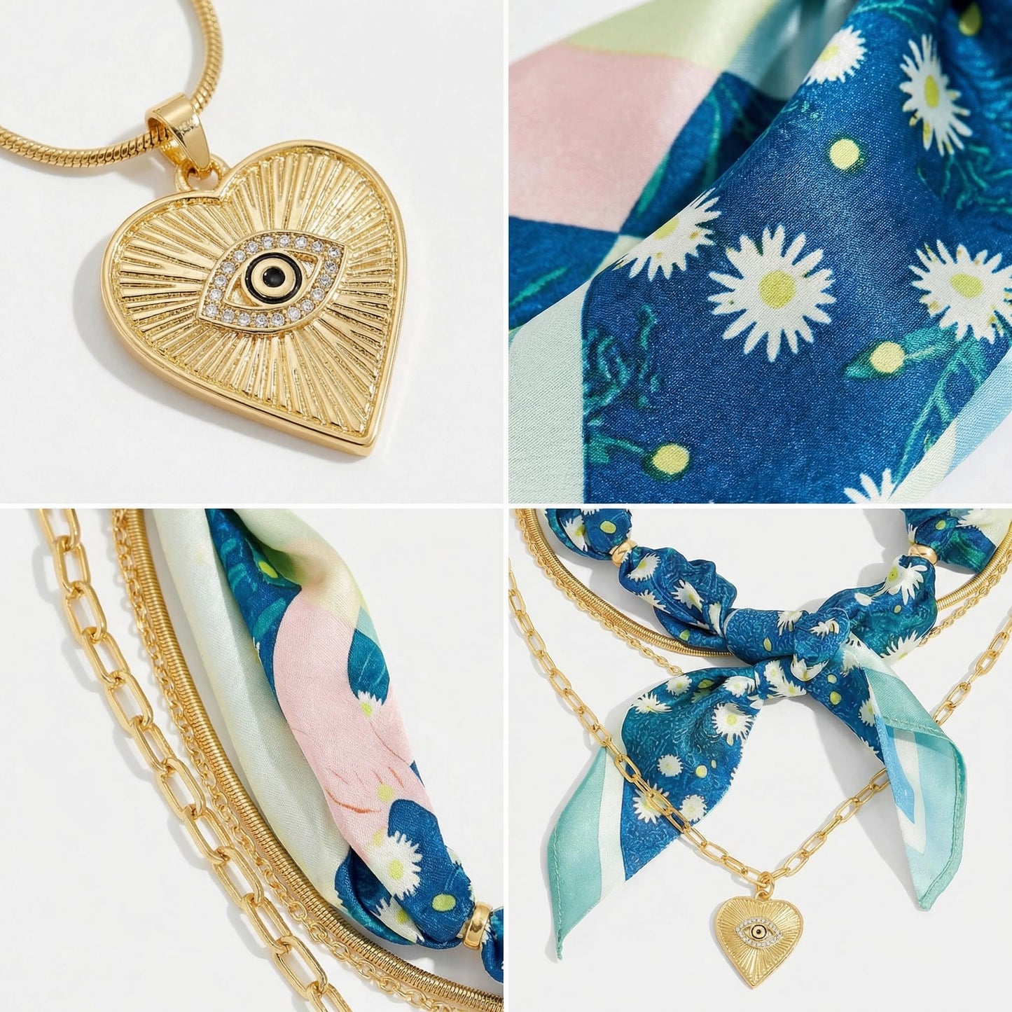 CLASSYZINT Scarf Necklace for Women Layered Necklace with Heart Pendant Gold Snake Chain Fashion Jewelry