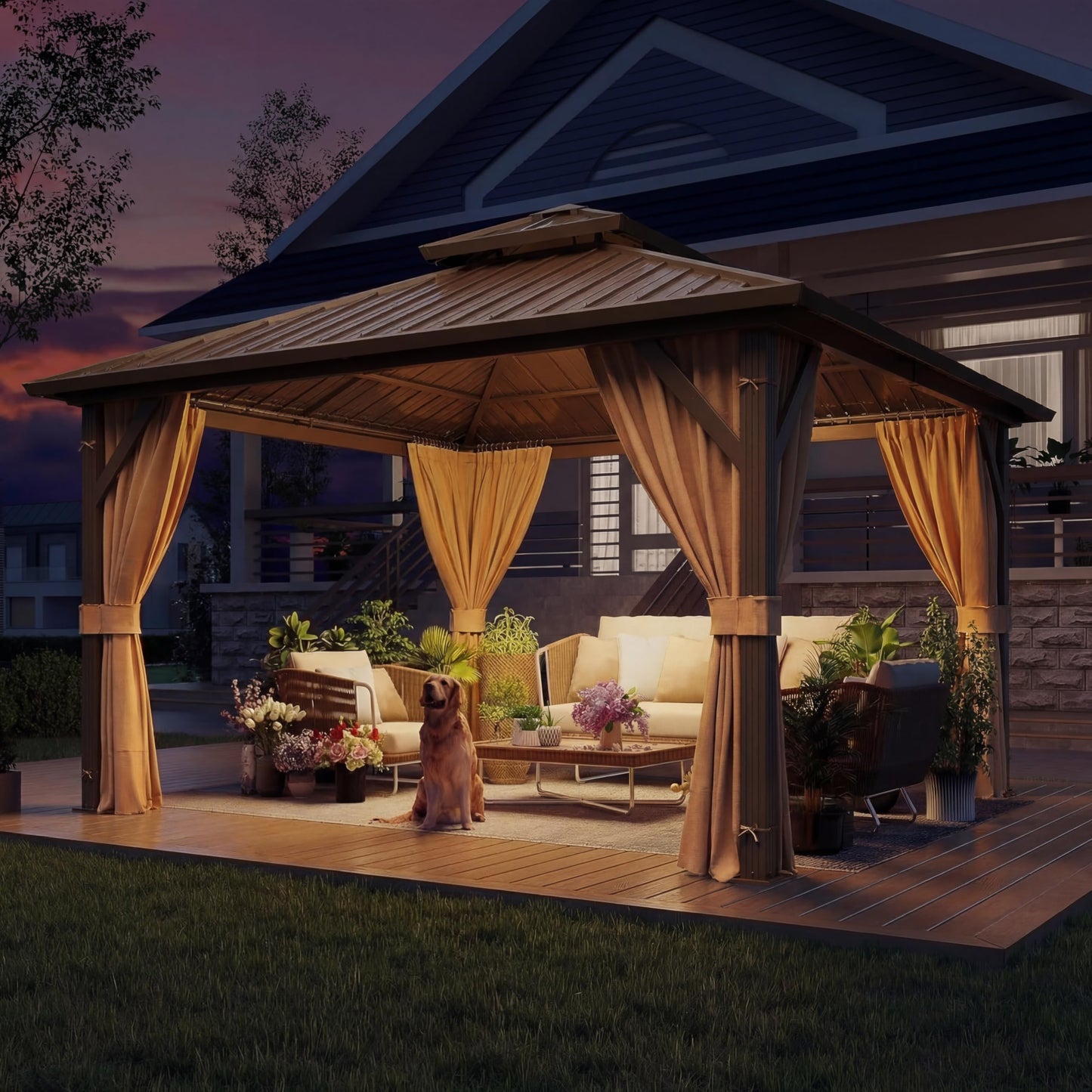 YOLENY 10' x 10' Hardtop Gazebo, Metal Gazebo with Aluminum Frame, Double Galvanized Steel Roof, Curtains and Netting Included, Pergolas for Patios, Garden, Parties, Lawns