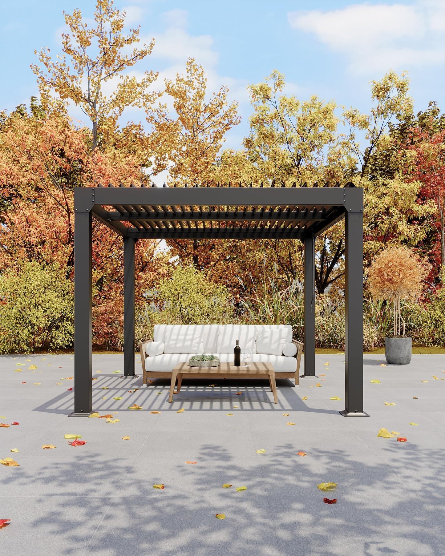 10x10 FT Louvered Pergola, Outdoor Aluminum Pergola with Adjustable Roof & Integrated Drainage System, Heavy Duty Hardtop Gazebo for Patio, Deck, Garden & Backyard