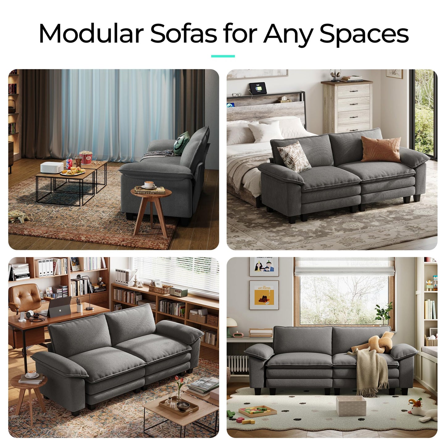 LINSY HOME 90'' Cloud Loveseat Sofa, Modular Sectional Couches Corduroy Cloud Couch Soft Modern Comfy Love Seat Sofa Set for Living Room Apartment Office, Grey