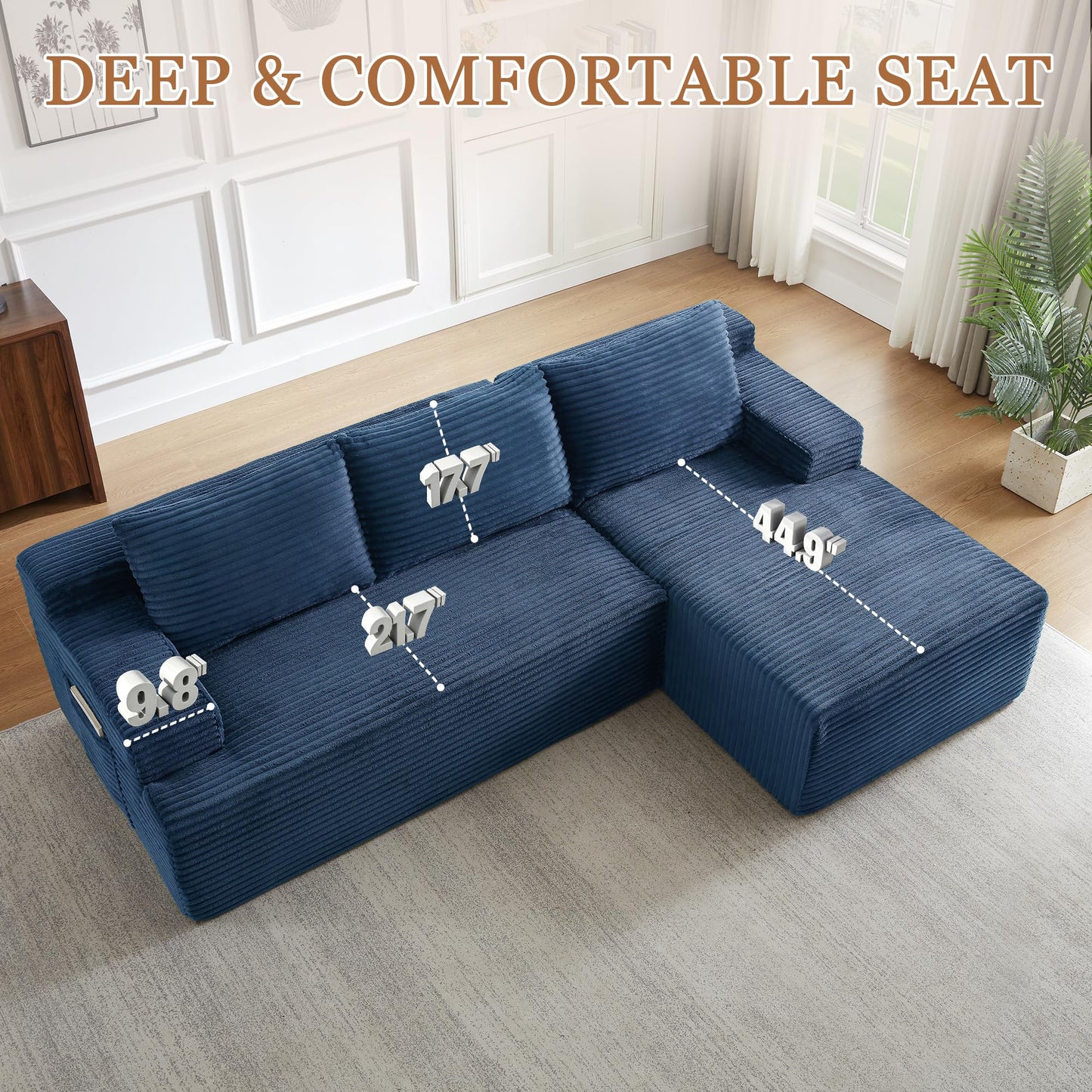 96" Modular Sectional Sofa, Cloud Sectional Couch with Deep Seat, Modern L-Shape Corner Sofa Couch with Right Facing Chaise,Upholstered Boneless Couches for Living Room Bedroom