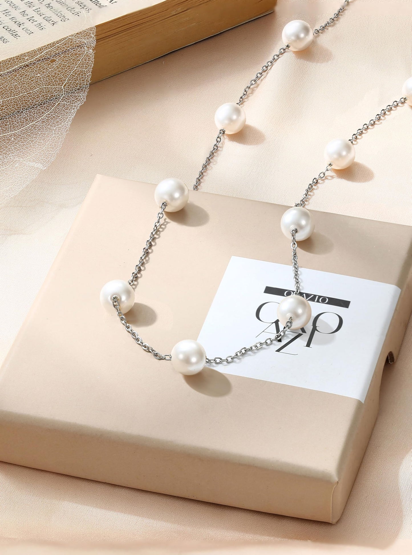 ORAZIO Dainty Gold Pearl Necklaces for Women, Silver Plated Faux Pearl Choker Necklaces Trendy Small Pearl Necklace Strand Wedding Prom Bridal Pearls Jewelry Gifts 20 in 8mm