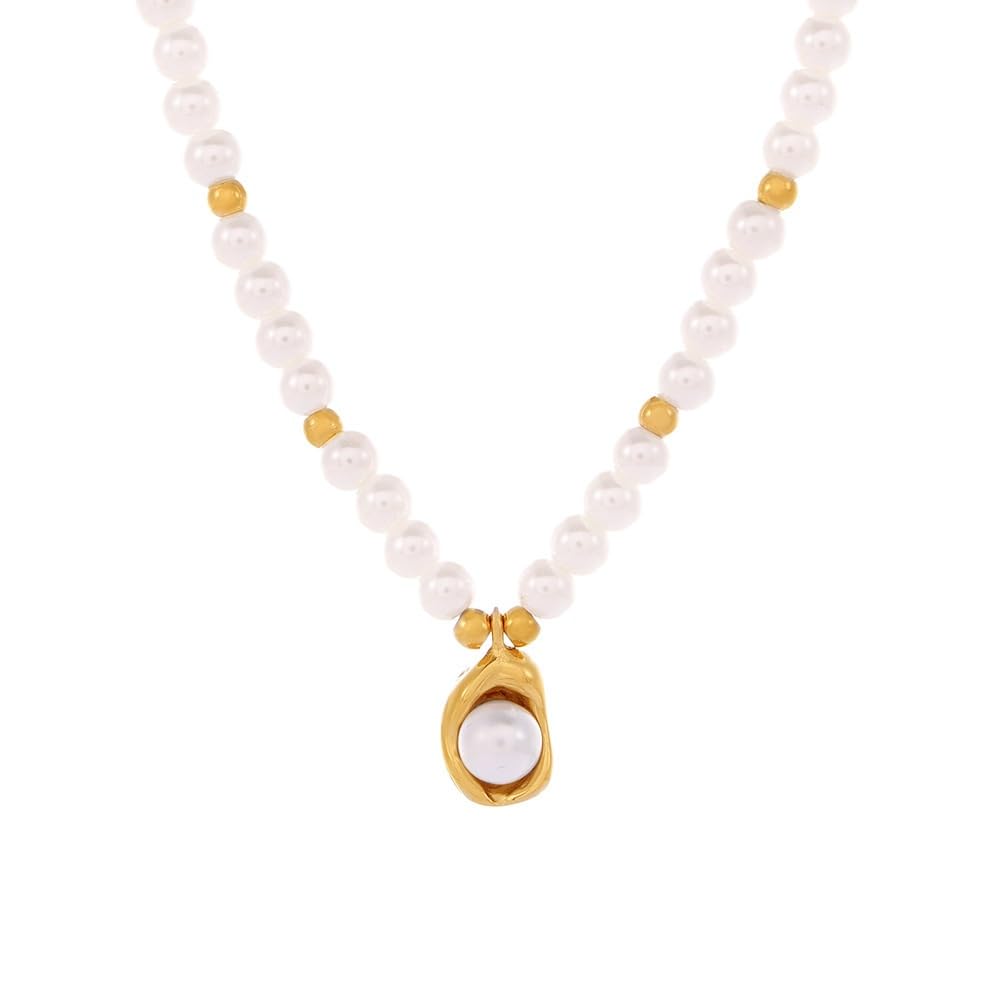 18K Yellow Gold Pearl Love Choker Necklace,Freshwater Cultured Pearl Pendant Necklaces,Fashion Jewelry for Women (Style 2, 18K Gold)