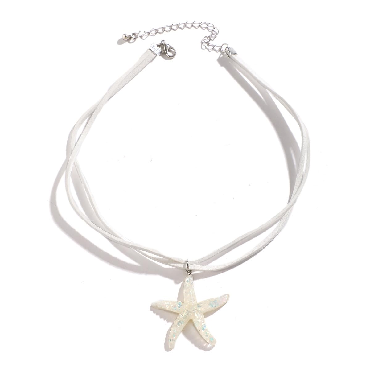 Layered Starfish Necklace Beach Jewelry for Women Seashell Cowrie Puka Shell Necklaces for Women Beach Necklace Turtle Beaded Choker Necklaces Ocean Jewelry (3 - White)