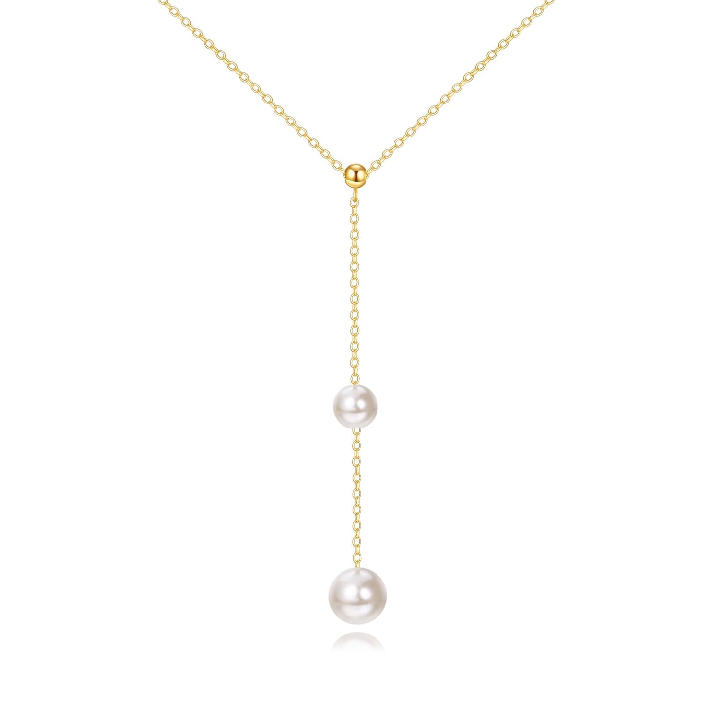 14K Yellow Gold Pearl Necklace for Women,Natural Freshwater Cultured 5+6MM Pearl Necklace Gold Jewelry Gift (06-5MM Pearl+6MM Pearl Necklace)