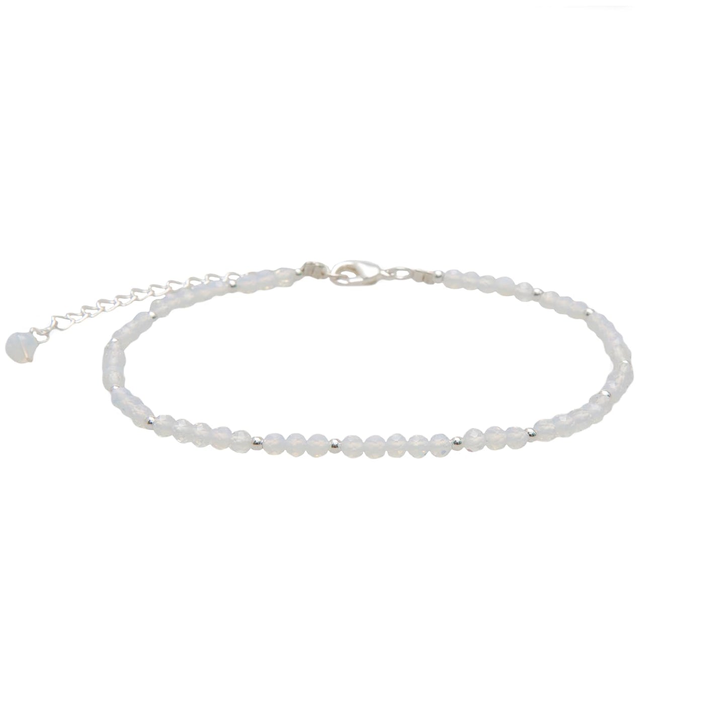 Lotus and Luna Moon Dancer Chakra Healing Dainty Anklet with Real Stones Jade, Pearl, Rose Quartz, Amethyst, Moonstone (Silver)