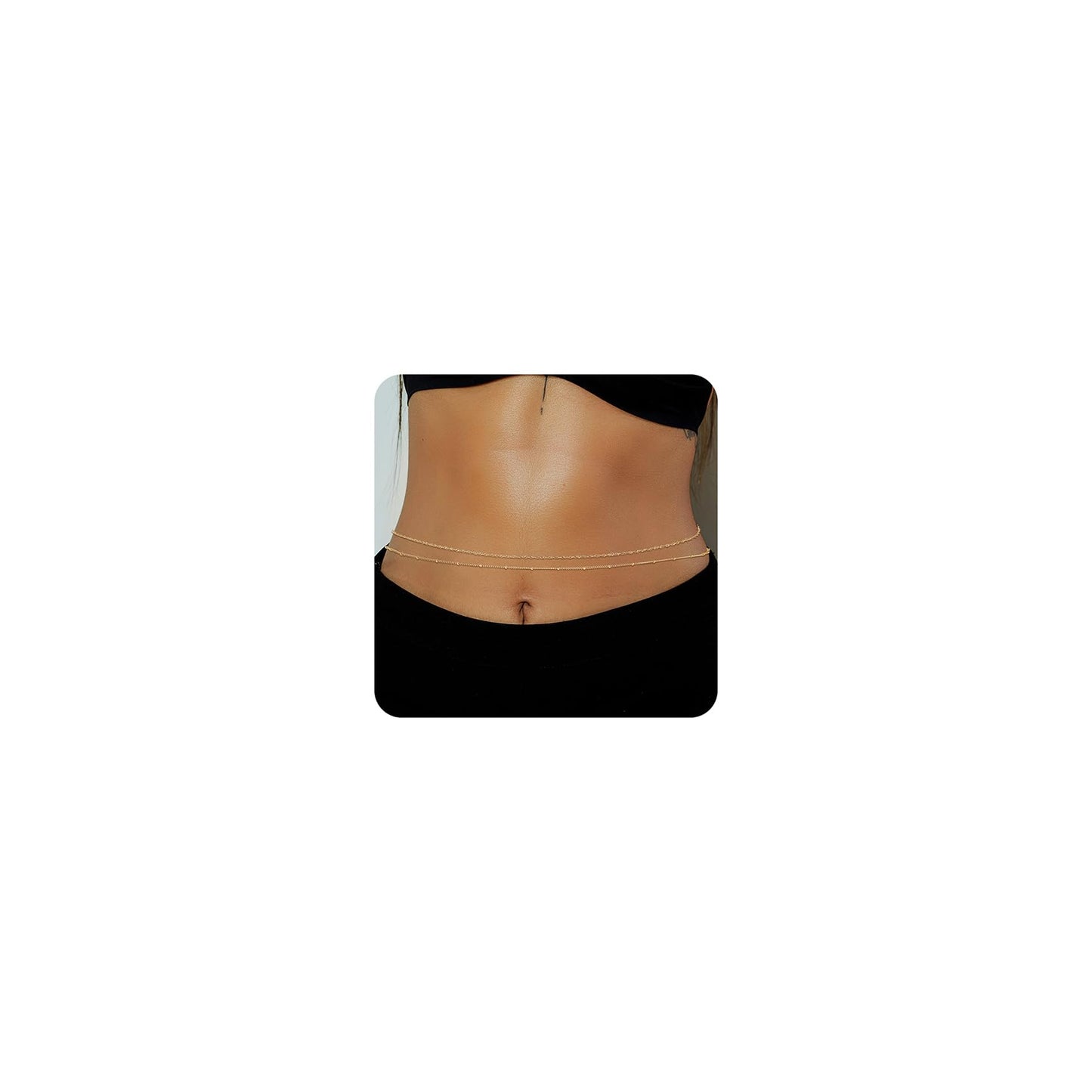 HSWYFCJY 1PCS/2PCS Gold Waist Chain for Women - Adjustable Bead Belly Chain Jewelry Accessories for Sexy Bikini, Waterproof Layered Summer Body Belt Chains for Beach, Party, 26.7"+9.8" Extender
