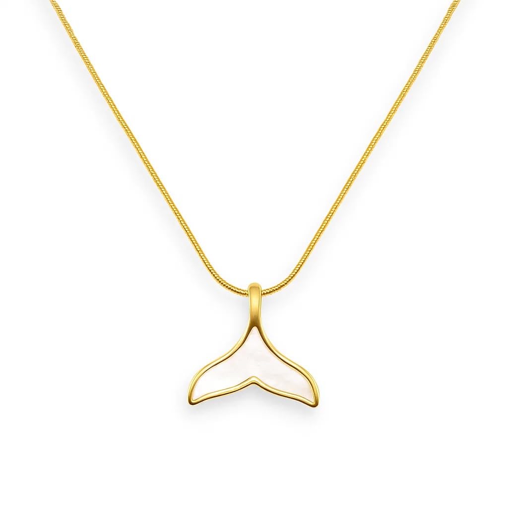 Mermaid Tail Choker Necklace for Women, 14K Gold Plated Mother-of-Pearl Pendant on Adjustable Stainless Steel Snake Chain, Dainty Ocean-Inspired Jewelry Gift