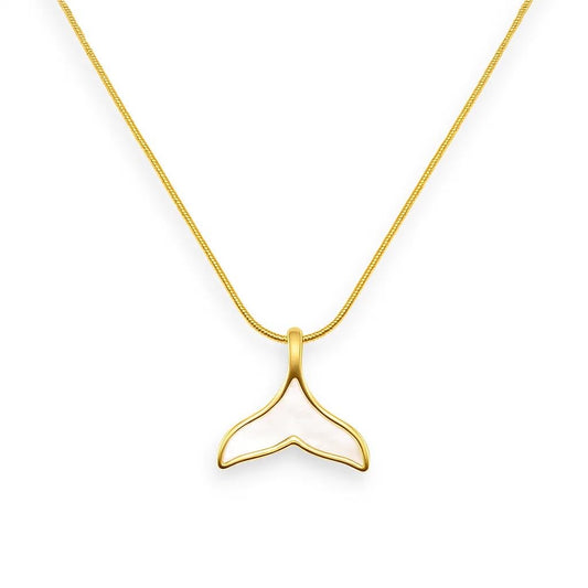 Mermaid Tail Choker Necklace for Women, 14K Gold Plated Mother-of-Pearl Pendant on Adjustable Stainless Steel Snake Chain, Dainty Ocean-Inspired Jewelry Gift