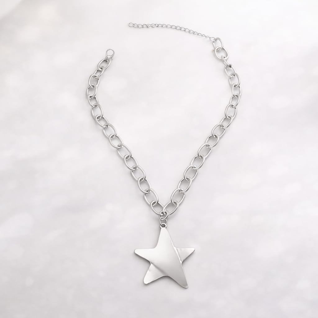 HIHETE Big Star Spiral Necklace Gothic Chunky Pentagram Vortex Pendent Choker, Starfish Seashell Pendant Necklace for Women, Trendy Vacation Star Jewelry Gift (Silver-A)