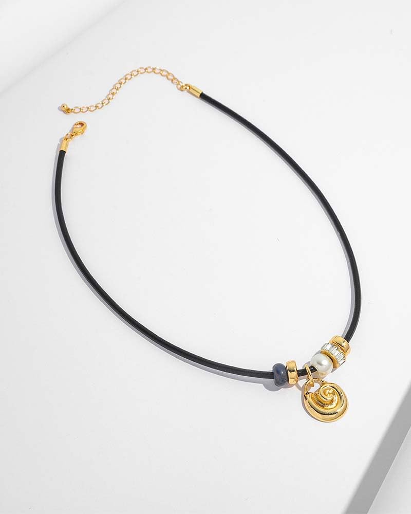 MYCUTEY Conch Shell Pendant Necklace for Women Boho Statement Spiral Necklace Adjustable Black Cord with Gold Spiral Shell Charm & Pearl Accents Trendy Summer Beach Jewelry Gifts