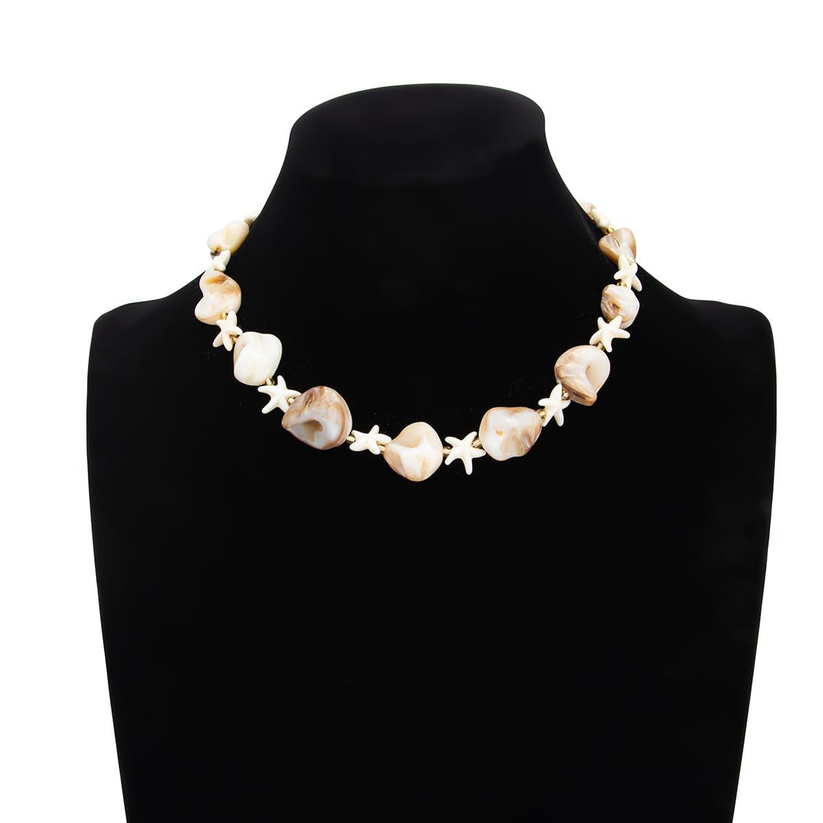 VKLSEPW Starfish Shell Chip Choker Necklace For Women Coastal Beach Vacation Irregular Shell Collar Necklace Gold Tone Ocean Jewelry Two Colors (White)
