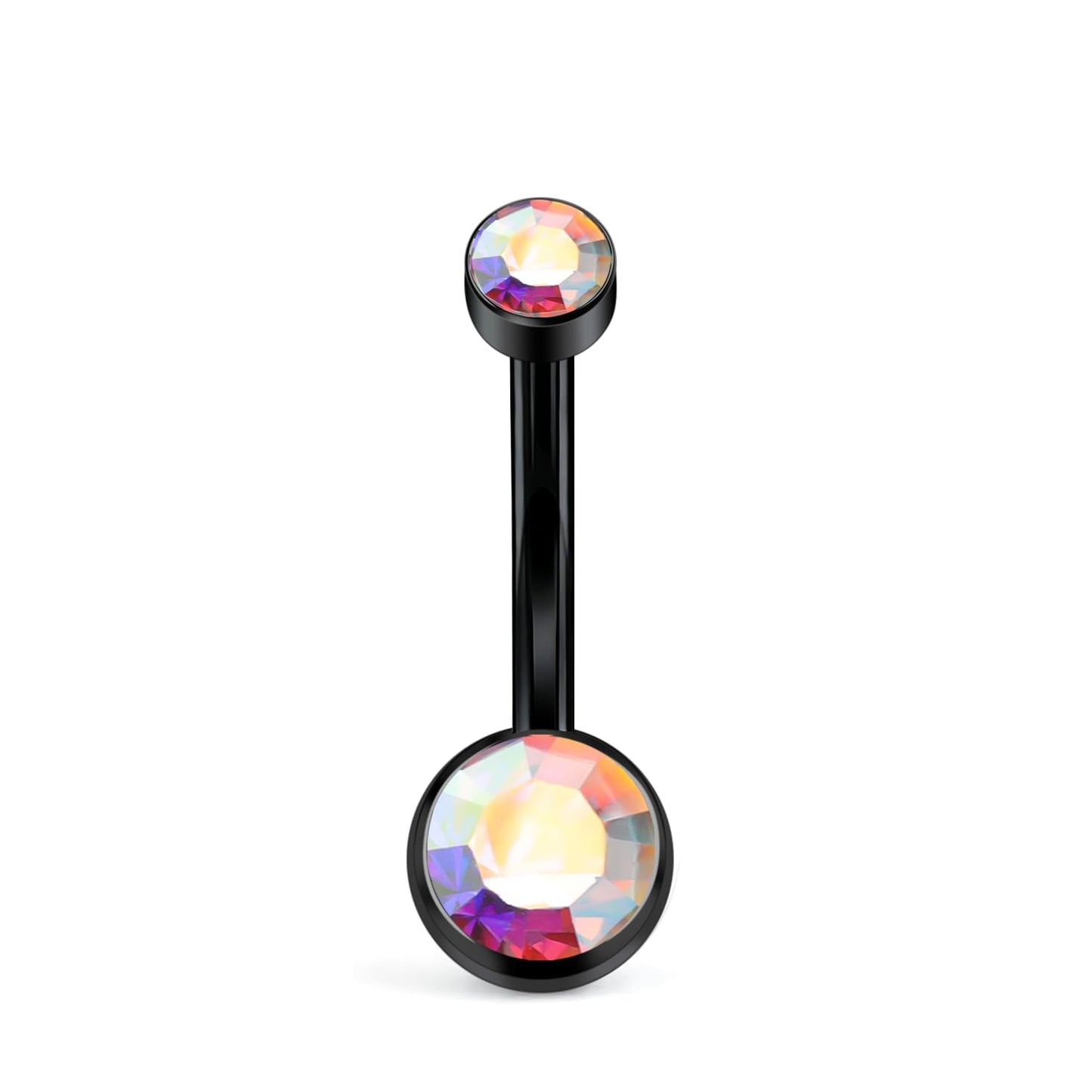 XUU Titanium Belly Button Rings, Black & Silver – 14G Internally Threaded Navel Piercing Jewelry, 10mm & 12mm Curved Barbells with 7 Colors Gems – Hypoallergenic (Black-AB, 10MM)