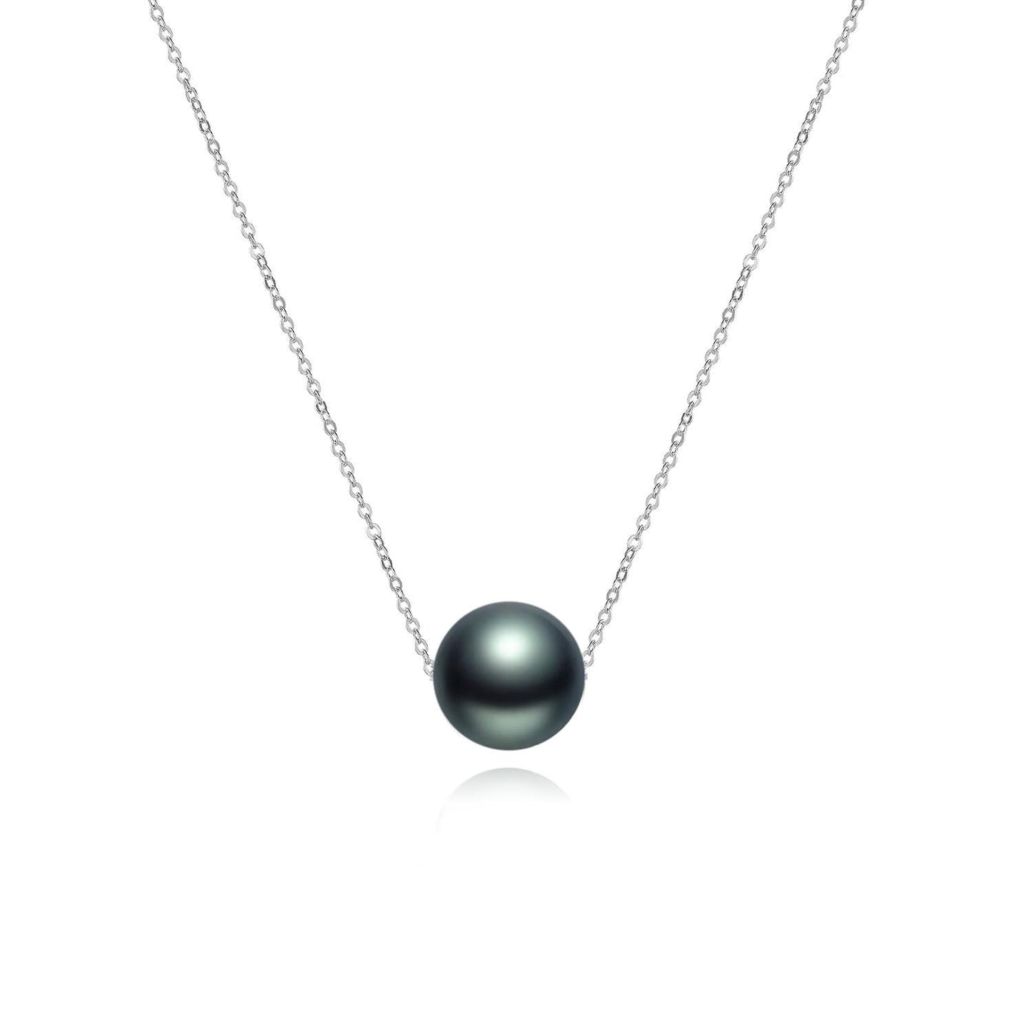 POPLYKE Black Pearl Necklace Sterling Silver Black Single Pearl Choker Necklace for Women 7-8mm Freshwater Cultured Grey Pearls Wedding Bridesmaids Anniversary 16''