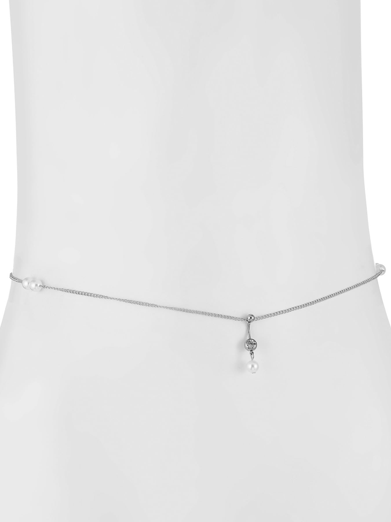 Longita Silver Waist Chain for Women Silver Belly Chain With Belly Rings Layered Stomach Chains Pearl Body Chain Waist Jewelry with Navel Ring
