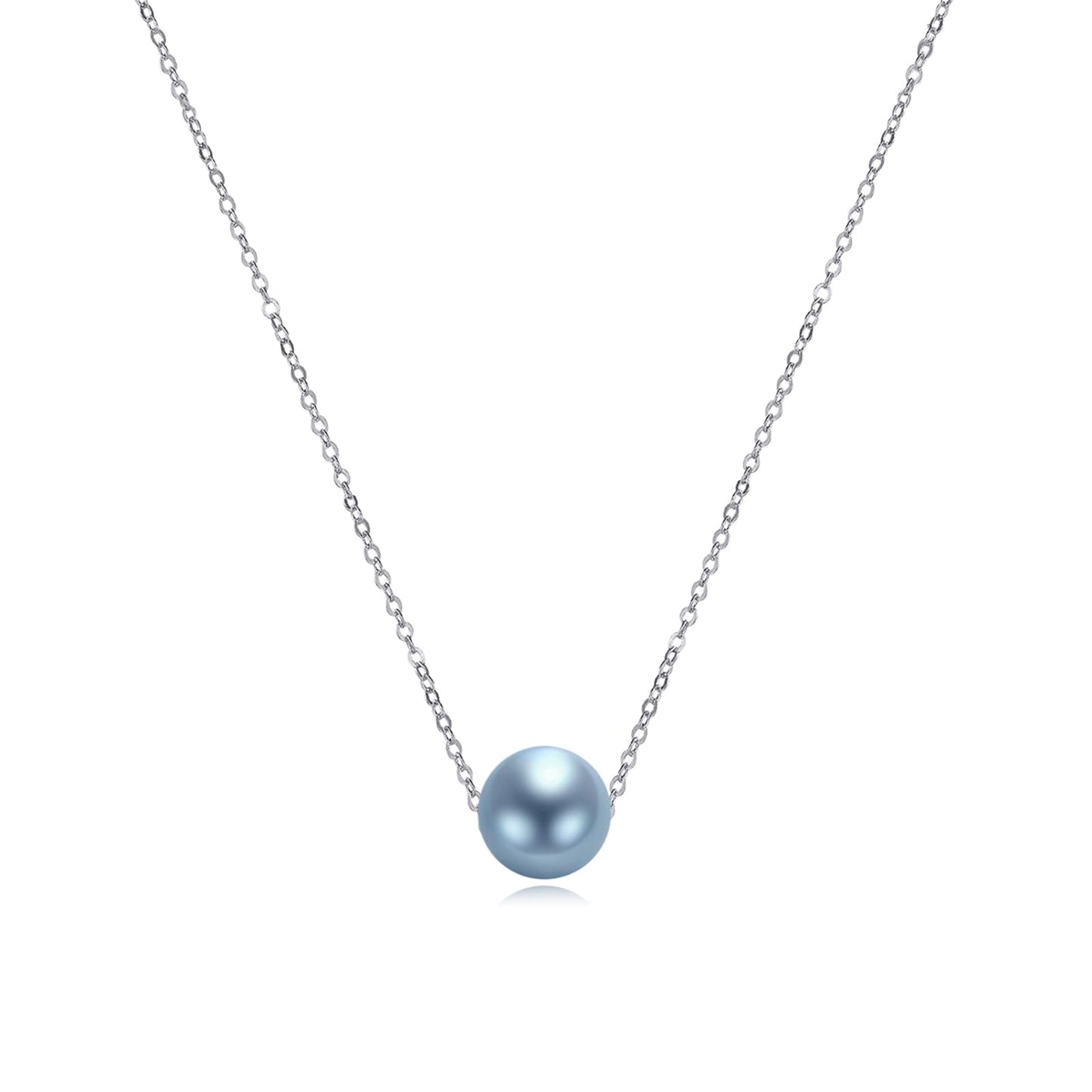 POPLYKE Blue Pearl Necklace Sterling Silver Blue Single Pearl Choker Necklace for Women 7-8mm Freshwater Cultured Pearls Wedding Bridesmaids Anniversary 16''