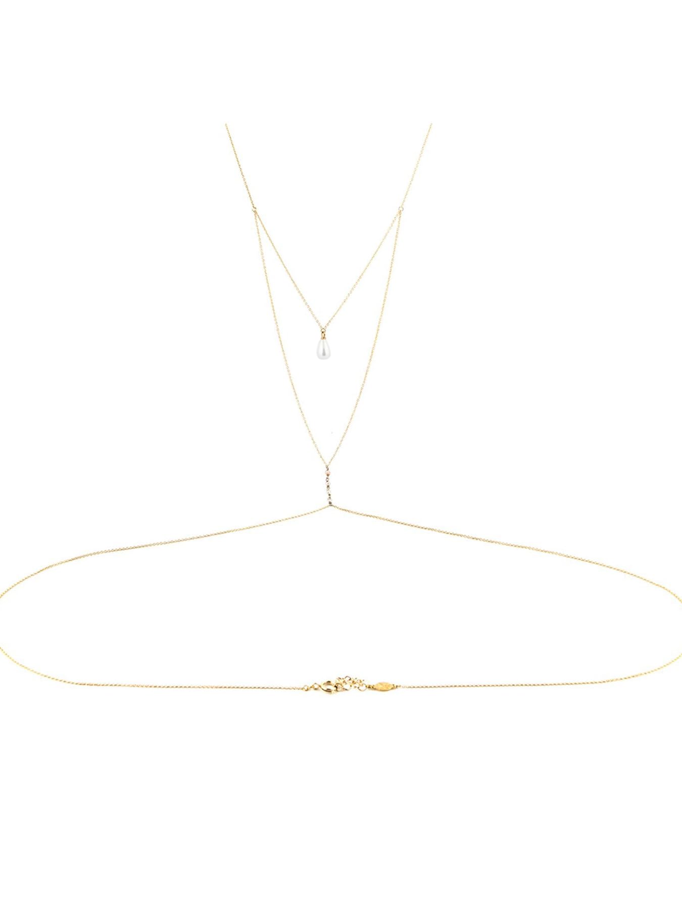 MODRSA Gold Back Necklace for Backless Dress Back Jewelry Backdrop Necklace Back Chain Pearl Body Chain Jewelry for Women Sexy Trendy
