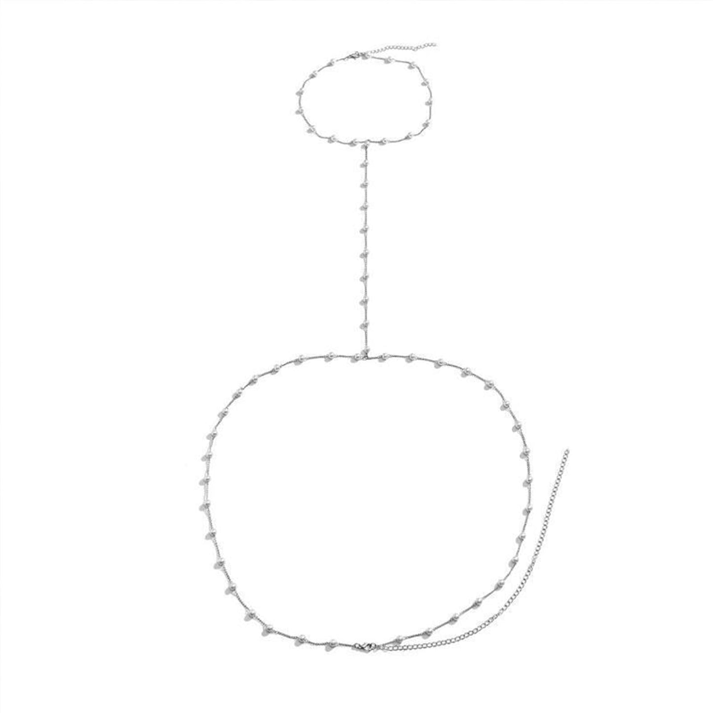 MODRSA Elegant Silver Body Chain Jewelry for Women - Pearl Body Chain, Waist Chain, Belly Chain - 59.3 Inches - Alloy - Wedding Occasion