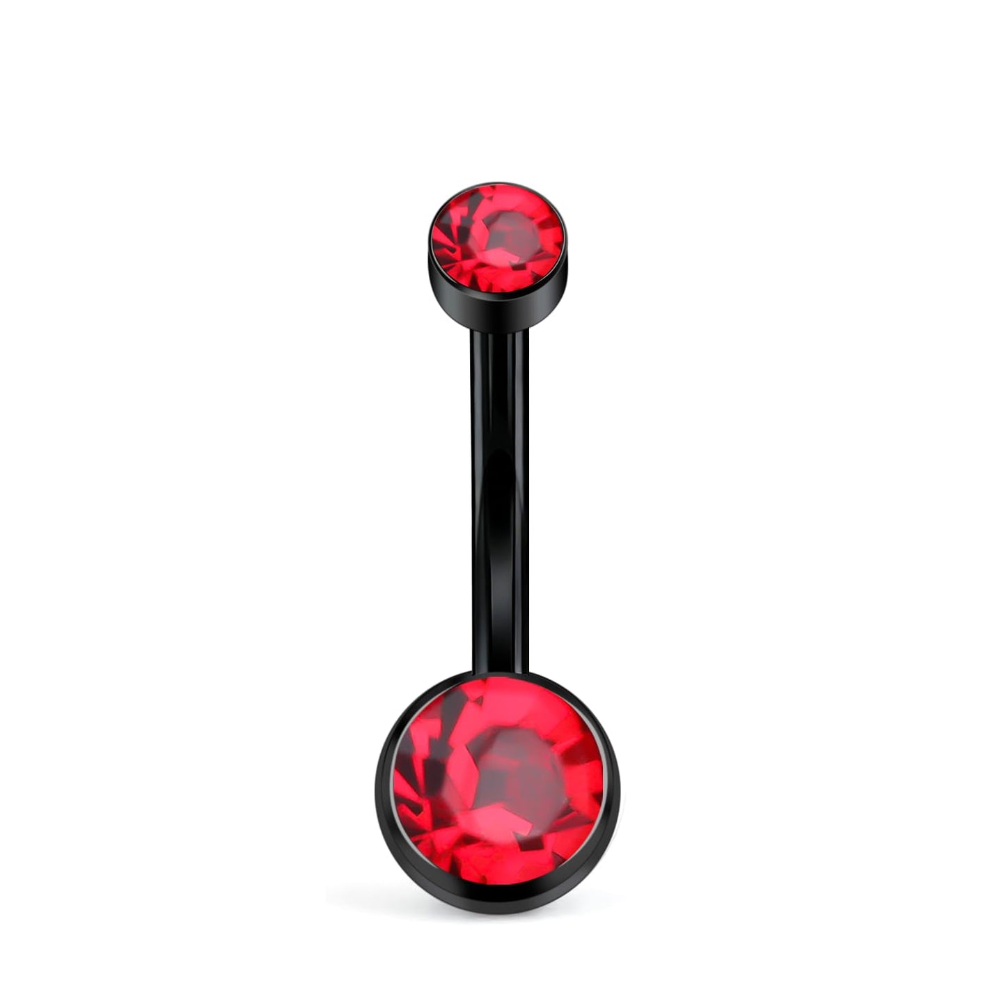 XUU Titanium Belly Button Rings, Black & Silver – 14G Internally Threaded Navel Piercing Jewelry, 10mm & 12mm Curved Barbells with 7 Colors Gems – Hypoallergenic (Black-Red cz, 10MM)