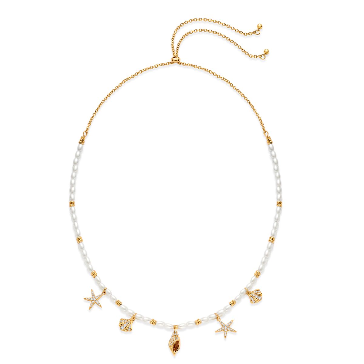 LILIE&WHITE Sea Shell Necklace For Women Elegant Imitation Pearl Charms Summer Beach Necklaces Mermaid 14K Gold Plated Necklaces Jewelry Gift Slide Buckle Adjustable Necklaces