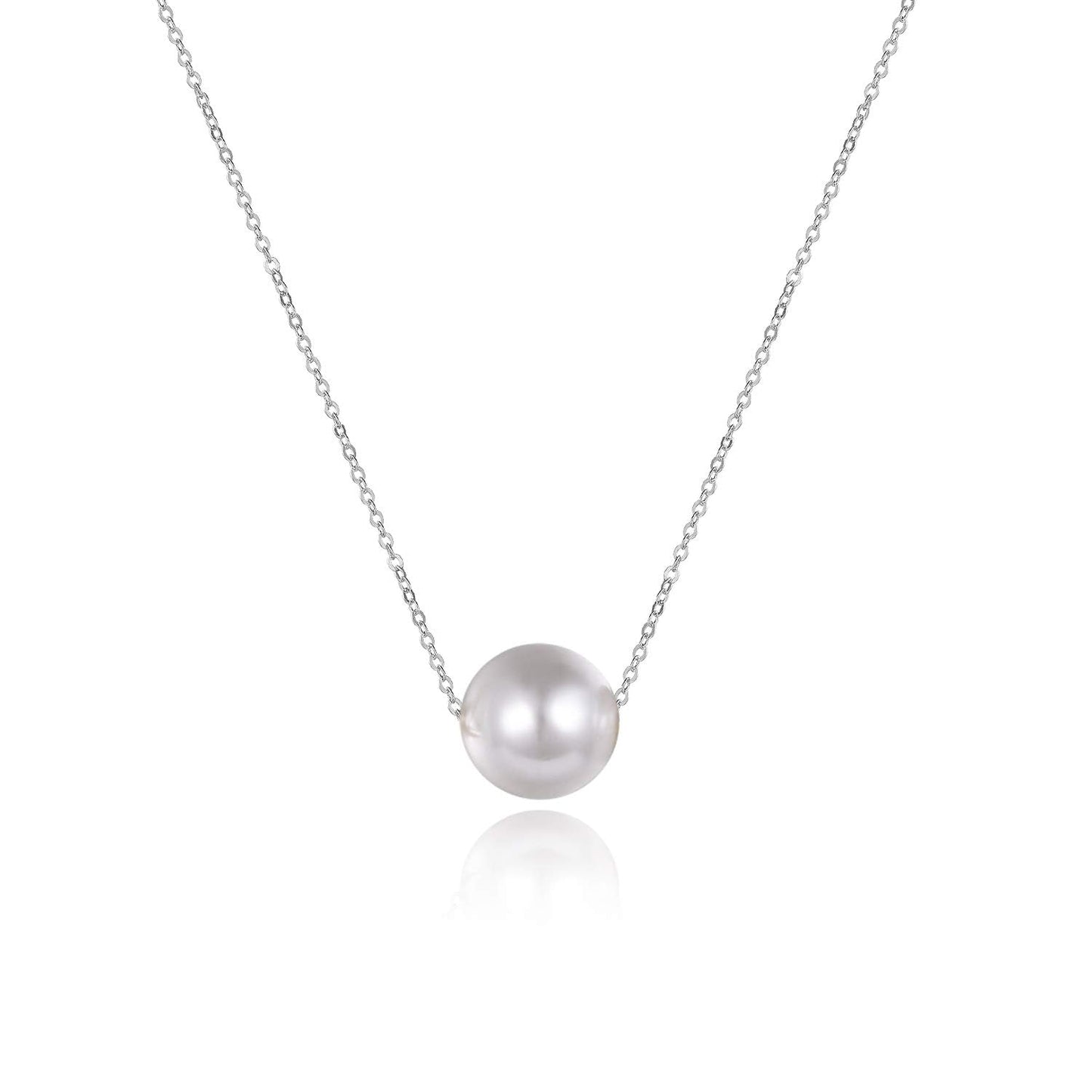 POPLYKE AAAA Single Pearl Choker Sterling Silver Necklace for Women 7-8mm Freshwater Cultured Pearls Wedding Bridesmaids Anniversary 14 16 18 inch (silver-single pearl necklace 14‘’)