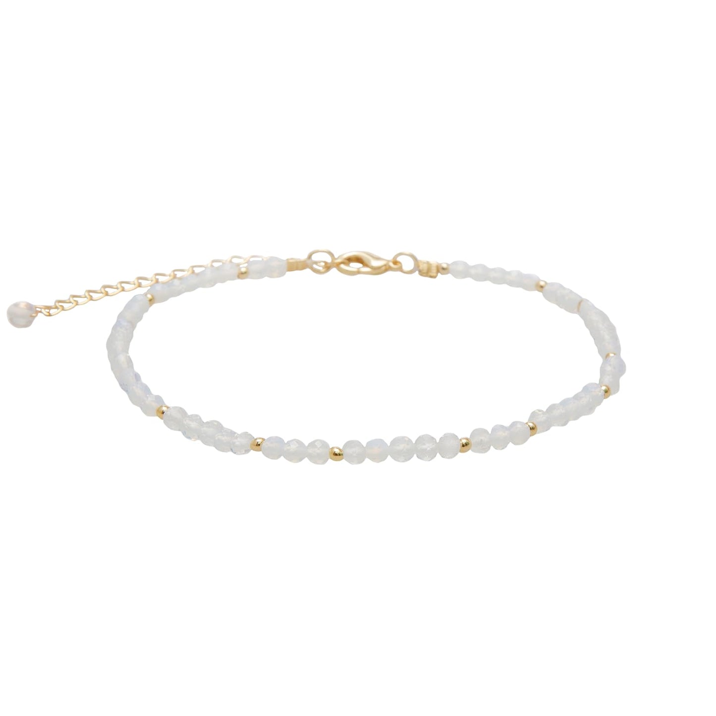 Lotus and Luna Moon Dancer Chakra Healing Dainty Anklet with Real Stones Jade, Pearl, Rose Quartz, Amethyst, Moonstone (Gold)