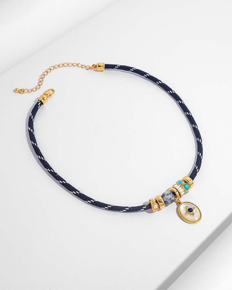 MYCUTEY Mother of Pearl Cord Pendant Necklace for Women Adjustable Statement Necklace with Natural Stone & Mother of Pearl Charm Trendy Rope Charm Necklaces Boho Jewelry Gifts