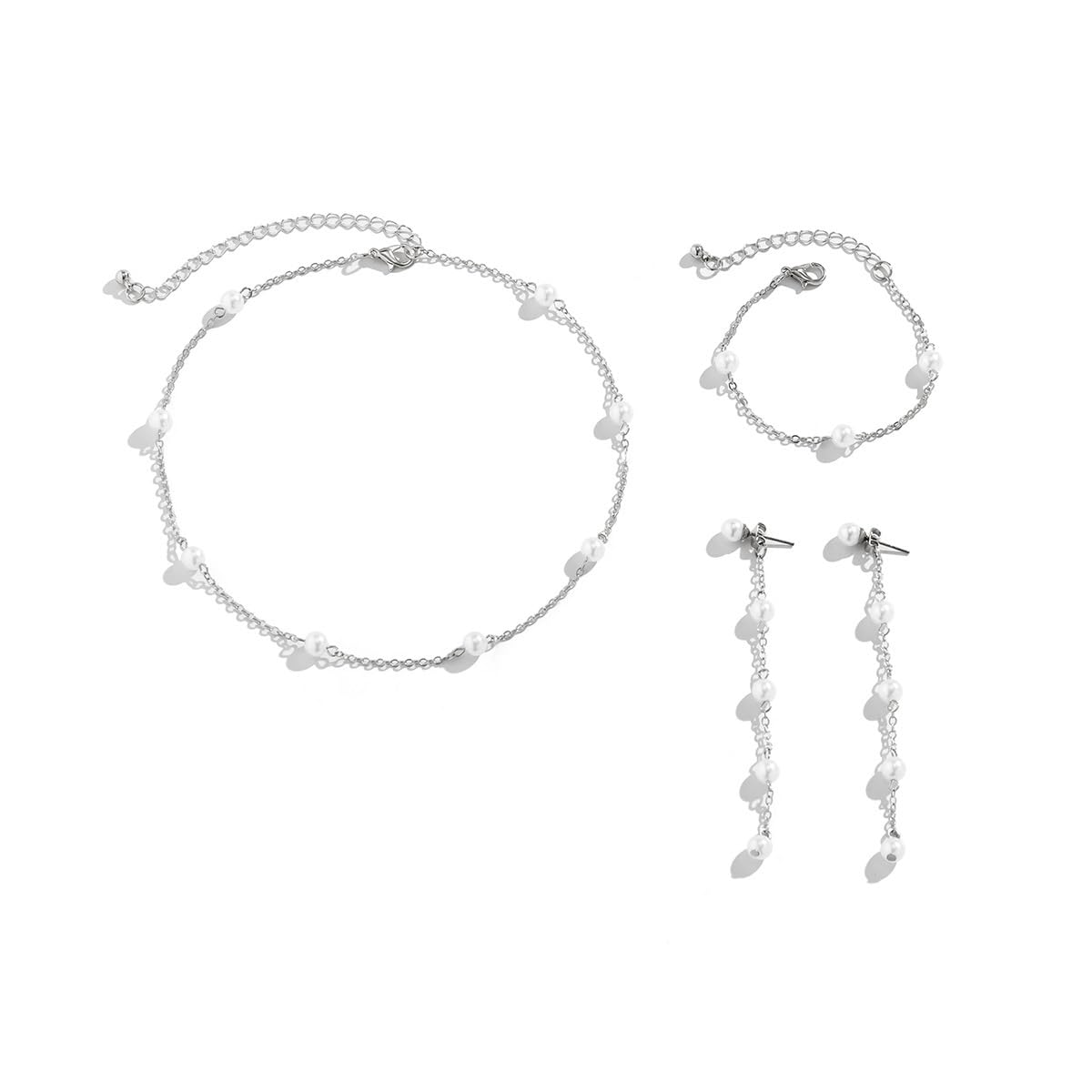 CSIYANJRY99 Pearl Necklace and Earring Set Faux Pearl Jewelry Sets for Women Imitation Beaded Pearl Necklace Bracelet Stud Earrings for Women G
