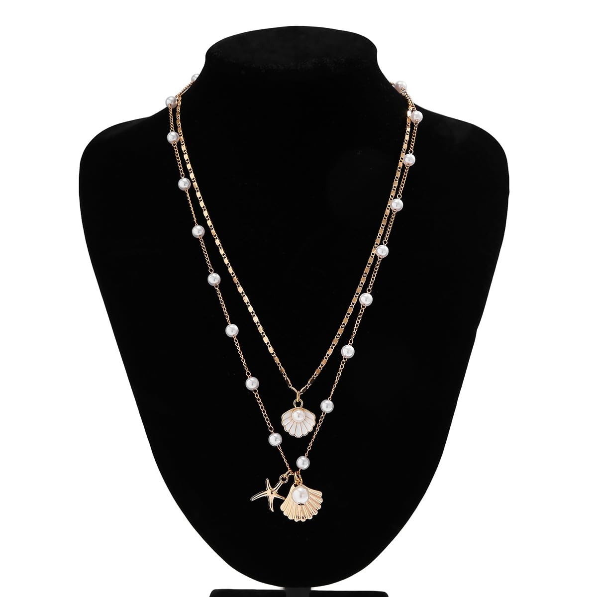 Layered Starfish Necklace Beach Jewelry for Women Seashell Cowrie Puka Shell Necklaces for Women Beach Necklace Turtle Beaded Choker Necklaces Ocean Jewelry (5 - Layered (white))