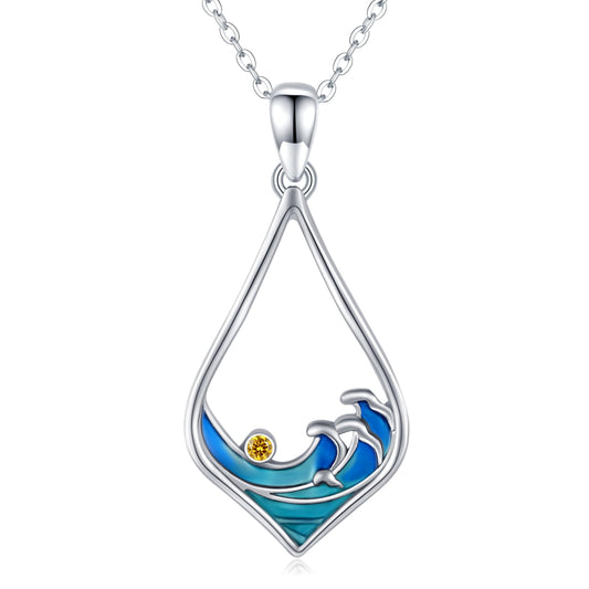 Twoowl Ocean Wave Necklace 925 Sterling Silver Beach Pendant Necklace Beach Jewelry Gifts for Women