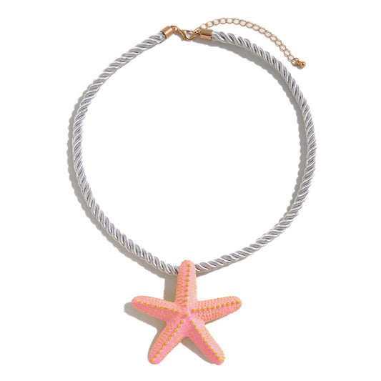 Nojess Starfish Necklace for Women Large Star Pendant Necklaces Beach Necklaces Statement Chunky Necklaces Summer Holiday Beach Party Jewelry (Pink Starfish Necklace)