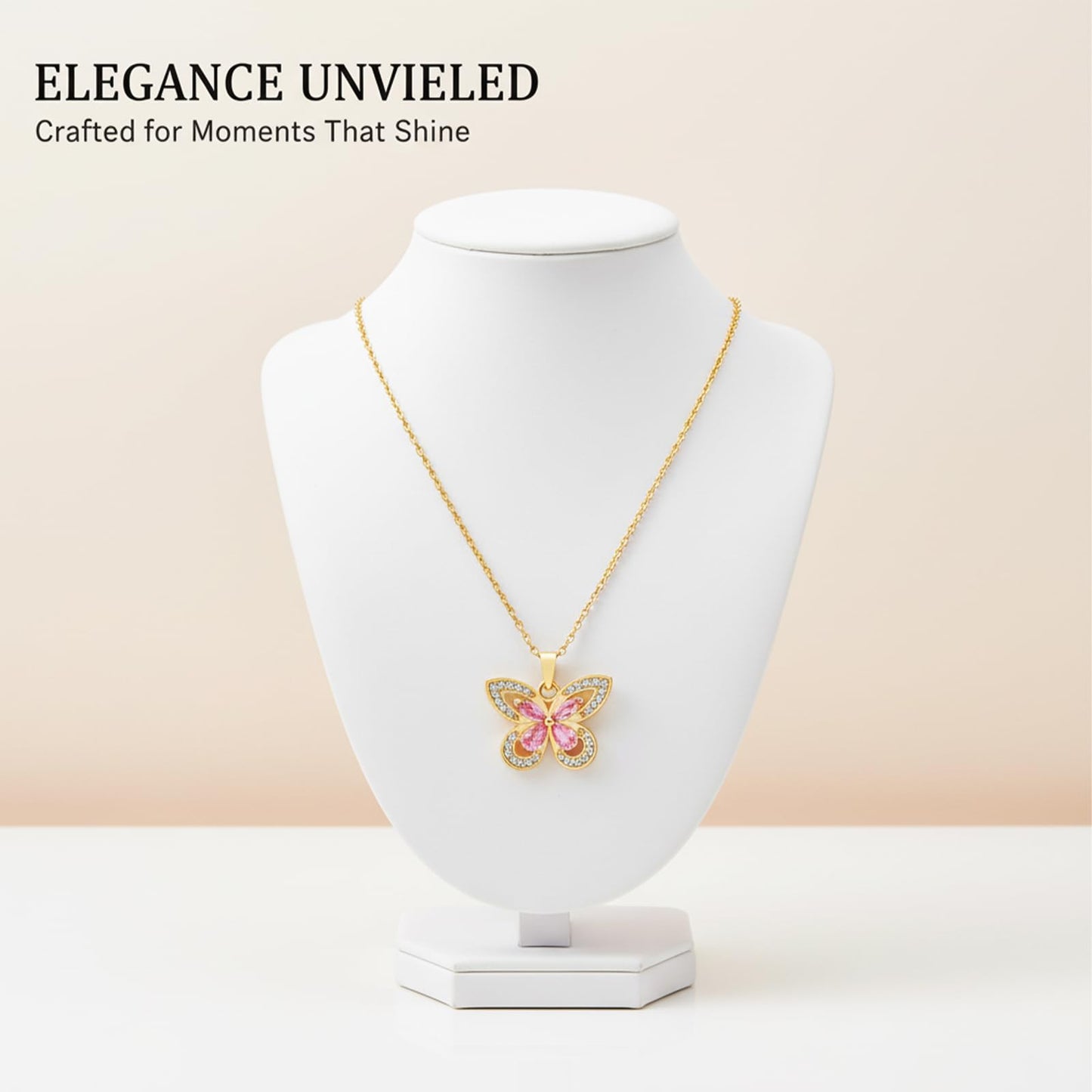 crataly Rose Quartz Butterfly Necklace For Women-Gold Plated October Birthstone Necklace For Valentine's Day Mother's Day Christams Birthday Gifts