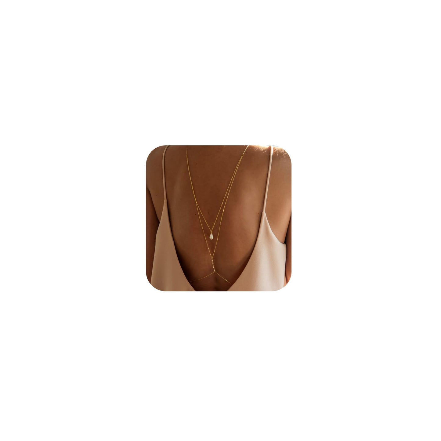MODRSA Gold Back Necklace for Backless Dress Back Jewelry Backdrop Necklace Back Chain Pearl Rhinestone Body Chain Jewelry for Women Sexy
