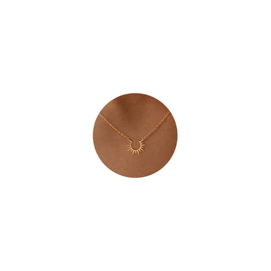 BSGRL Gold Necklace for Women-14K Gold Plated Dainty Sun Solar Light Pendant Necklace 16.5”+2” ext