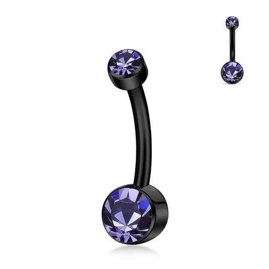 XUU Titanium Belly Button Rings, Black & Silver – 14G Internally Threaded Navel Piercing Jewelry, 10mm & 12mm Curved Barbells with 7 Colors Gems – Hypoallergenic (Black-Violet cz, 10MM)