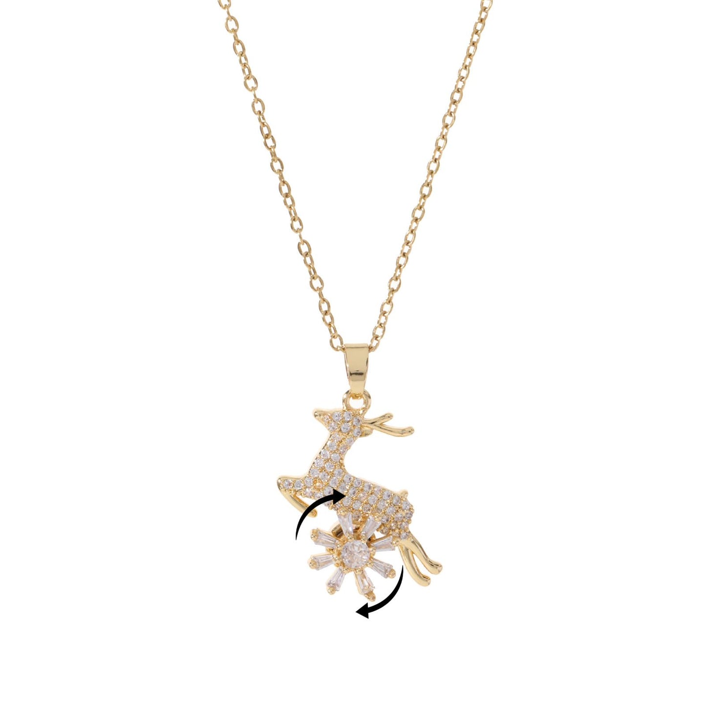 KONPJE Sunflower Fidget Necklace for Women Gold Moon Necklace Rotating Heart Necklaces Spinning Crystal Flower Anxiety Necklaces Crescent Moons Jewelry Accessories (Gold Deer)